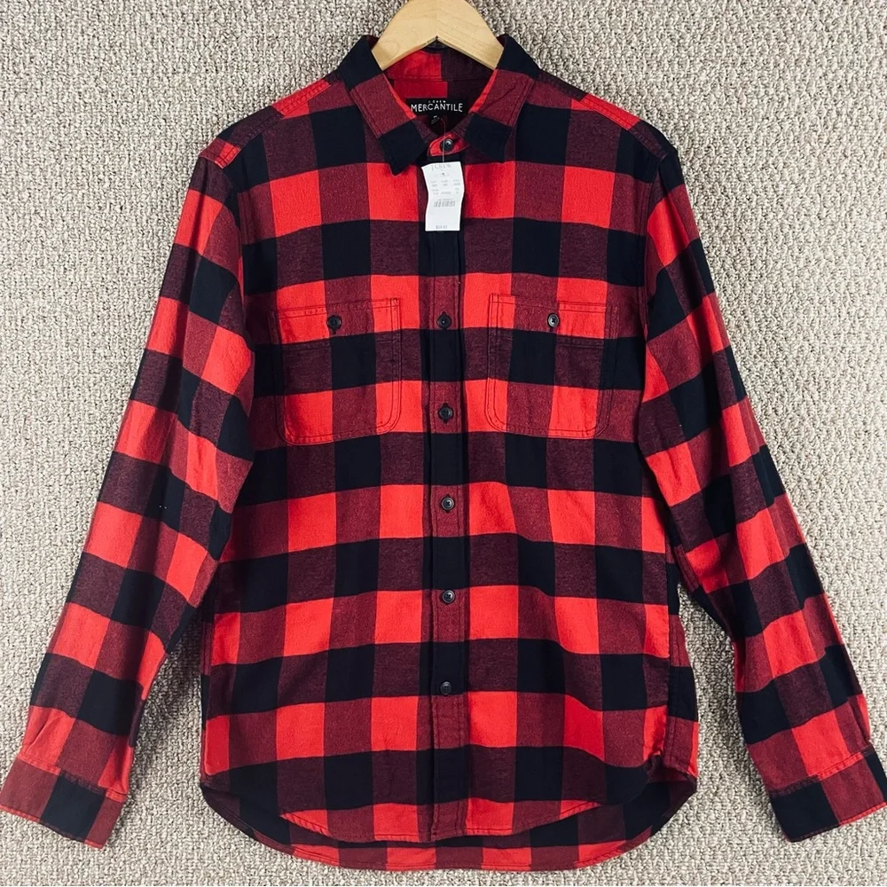 J.Crew Shirt Men's Medium Buffalo Plaid Flannel Button-Up Red Black NWT T723